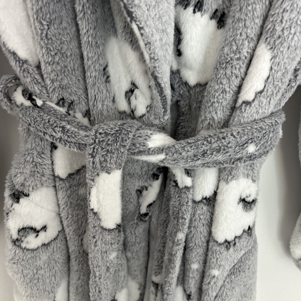 Brighten The Seasons XL Gray White Lambs Plush Pockets Belted Soft Robe Women's - Picture 4 of 10
